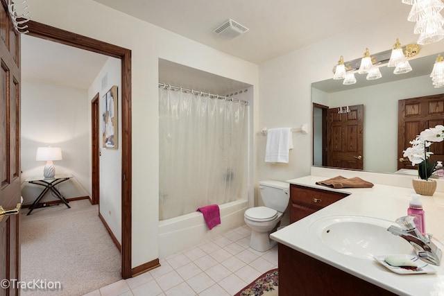 2325 Durand Dr, Downers Grove, IL 60515 - full bathroom featuring vanity, shower / bathtub combination with curtain, a chandelier, and tile patterned floors