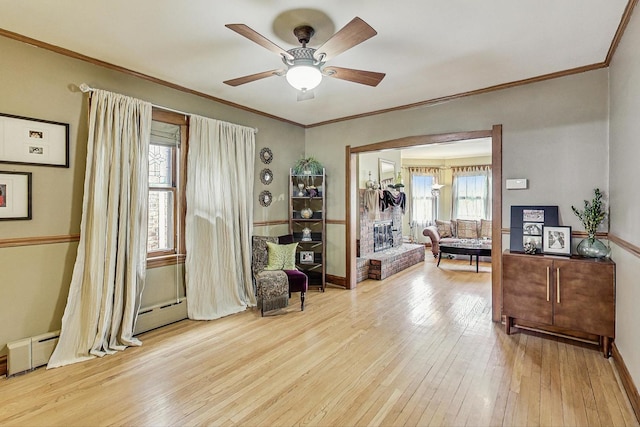 2742 N 76th Ct, Elmwood Park, IL 60707 - living area with hardwood / wood-style floors, ceiling fan, ornamental molding, and baseboards