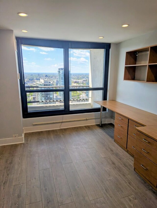 unfurnished office with wood finished floors