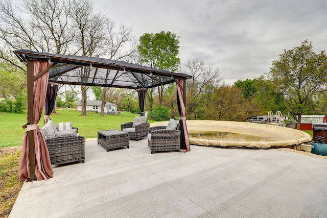 view of patio with a gazebo and an outdoor living space