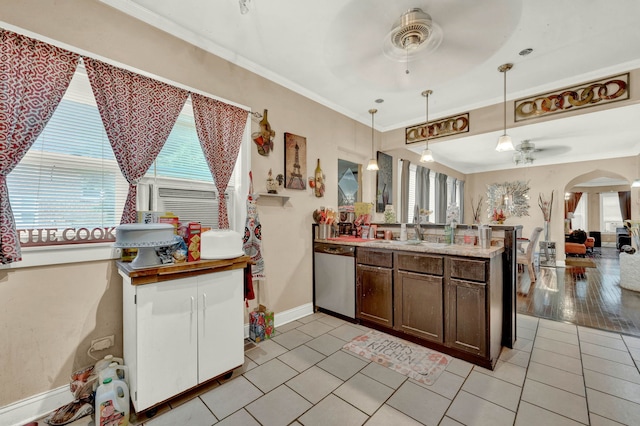 7800 S Aberdeen St, Chicago, IL 60620 - kitchen featuring ceiling fan, dishwasher, a sink, a peninsula, and ornamental molding