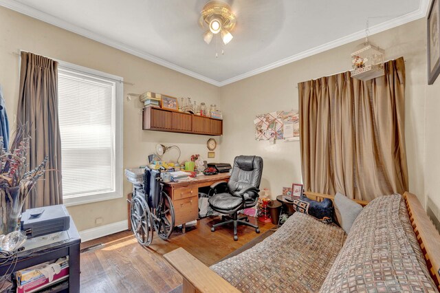 7800 S Aberdeen St, Chicago, IL 60620 - office space with a ceiling fan, wood finished floors, baseboards, and crown molding