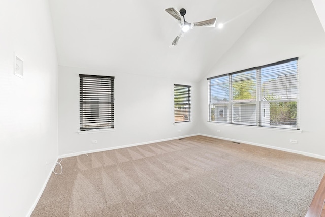 10616 Rushmore Ln, Huntley, IL 60142 - carpeted spare room with a ceiling fan, baseboards, and high vaulted ceiling