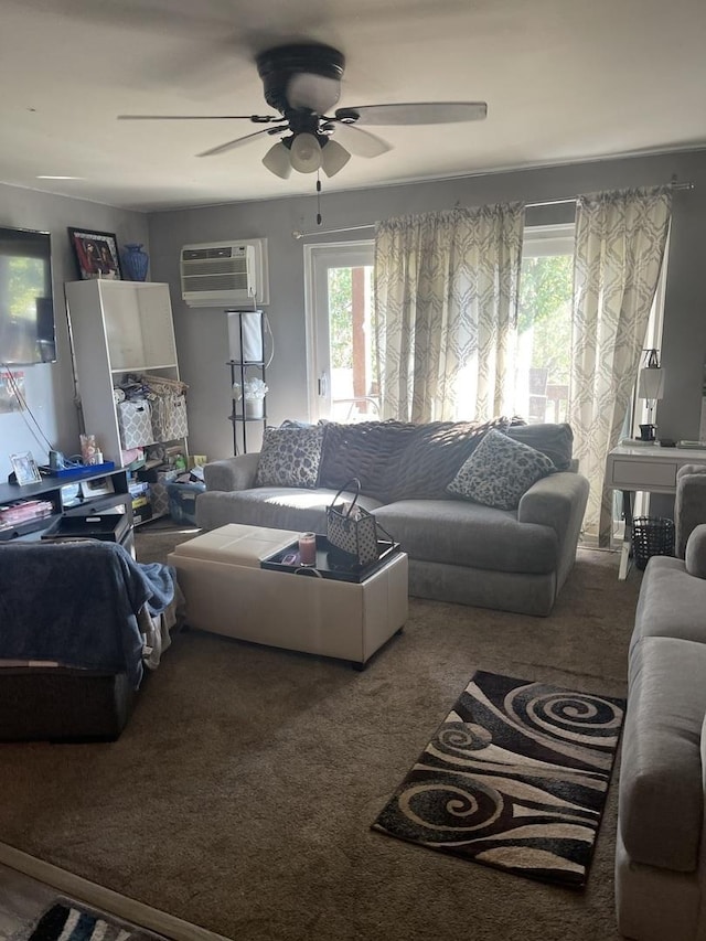 19380 Wolf Rd Unit 5, Mokena, IL 60448 - carpeted living area featuring ceiling fan and a wall unit AC