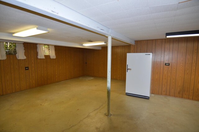 2405 E Miner St, Arlington Heights, IL 60004 - finished basement featuring freestanding refrigerator and wooden walls