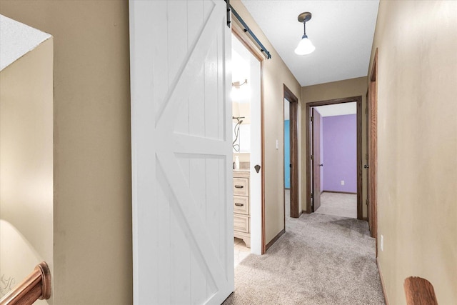 123 E 14th St, Gibson City, IL 60936 - hall with light carpet and a barn door