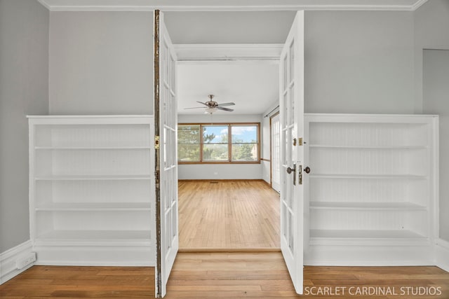 115 W Maple St, Lombard, IL 60148 - staircase featuring french doors, wood-type flooring, ceiling fan, and baseboards