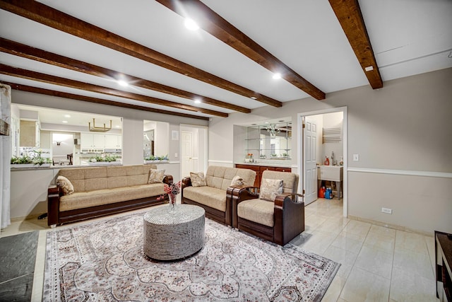 320 Brampton Ln, Arlington Heights, IL 60004 - living area with beamed ceiling and baseboards