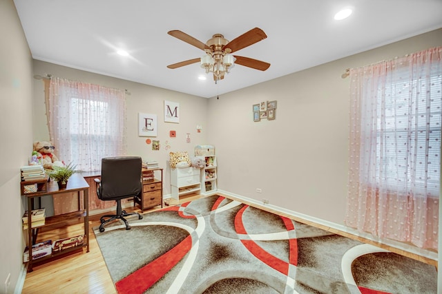 320 Brampton Ln, Arlington Heights, IL 60004 - office featuring a ceiling fan, light wood-style flooring, and recessed lighting