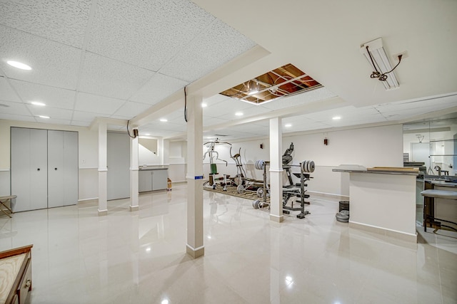 320 Brampton Ln, Arlington Heights, IL 60004 - workout area featuring a paneled ceiling, recessed lighting, and light tile patterned floors