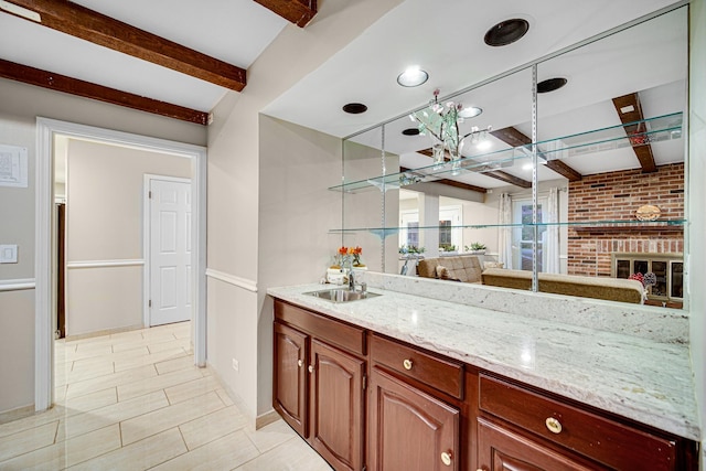 320 Brampton Ln, Arlington Heights, IL 60004 - bar with beam ceiling and light tile patterned floors