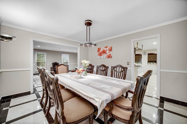 320 Brampton Ln, Arlington Heights, IL 60004 - dining space featuring inlaid floor details, ornamental molding, and recessed lighting
