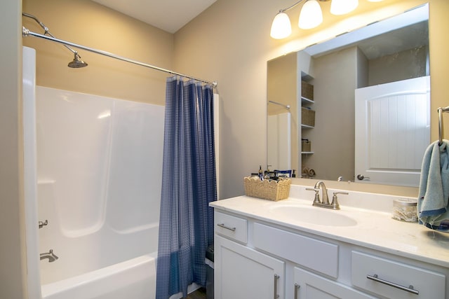 full bathroom featuring shower / tub combo and vanity
