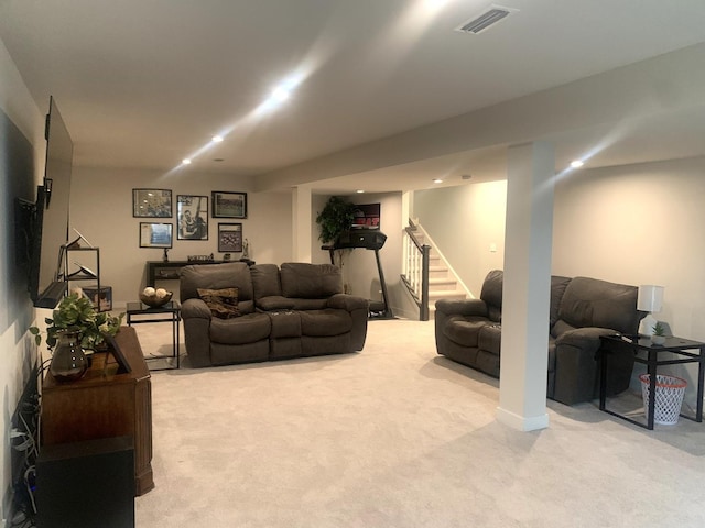 32052 N Great Plaines Ave, Lakemoor, IL 60051 - living room featuring light carpet and stairs