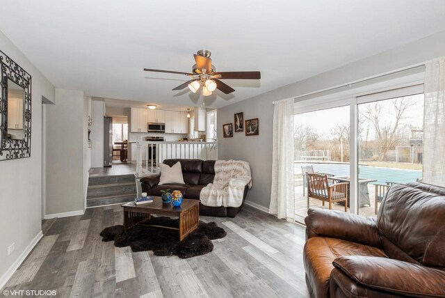 1042 Catalpa Ct, Beecher, IL 60401 - living area with baseboards, wood finished floors, and a ceiling fan