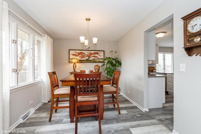 1042 Catalpa Ct, Beecher, IL 60401 - dining room with wood finished floors, a chandelier, and baseboards