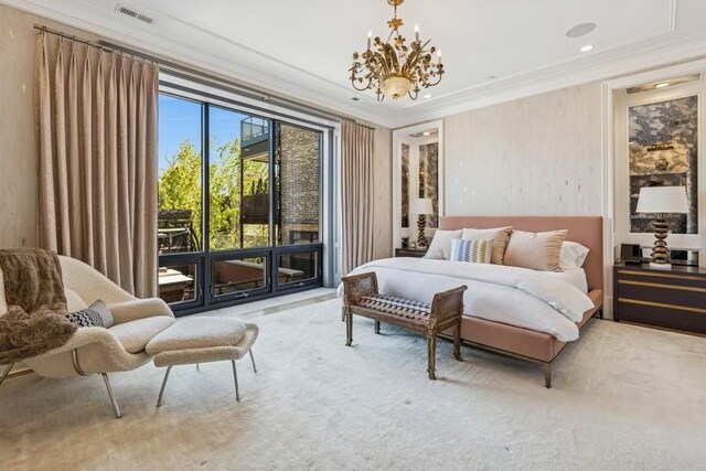 1855 N Hermitage Ave, Chicago, IL 60622 - bedroom featuring a chandelier, ornamental molding, and recessed lighting