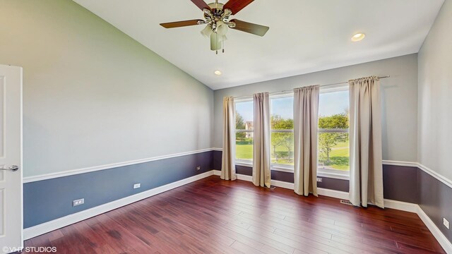 8 Georgetown Ct, Algonquin, IL 60102 - unfurnished room with vaulted ceiling, ceiling fan, baseboards, wood finished floors, and recessed lighting