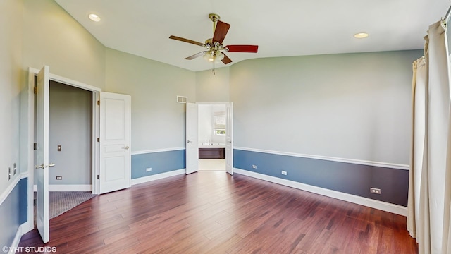 8 Georgetown Ct, Algonquin, IL 60102 - unfurnished bedroom with wood finished floors, baseboards, vaulted ceiling, recessed lighting, and ensuite bathroom