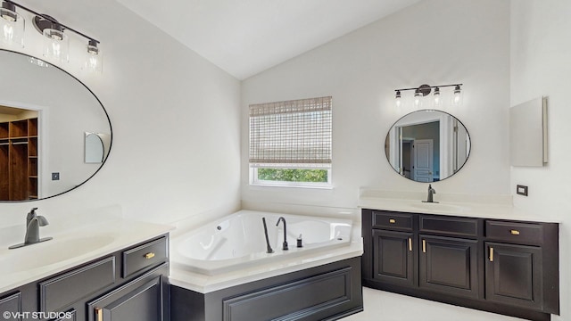 8 Georgetown Ct, Algonquin, IL 60102 - bathroom featuring vaulted ceiling, two vanities, and a whirlpool tub