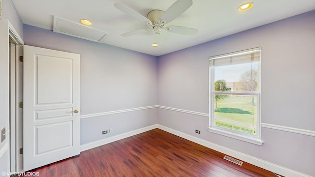 8 Georgetown Ct, Algonquin, IL 60102 - spare room with attic access, dark wood finished floors, recessed lighting, baseboards, and a ceiling fan