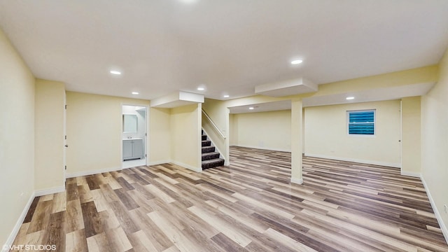 8 Georgetown Ct, Algonquin, IL 60102 - finished below grade area with light wood-type flooring, recessed lighting, stairs, and baseboards