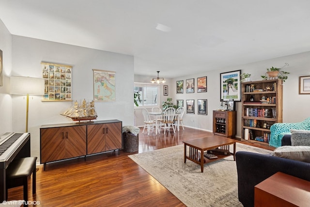 1313 S Elizabeth St, Lombard, IL 60148 - living room featuring dark wood-style flooring and a chandelier