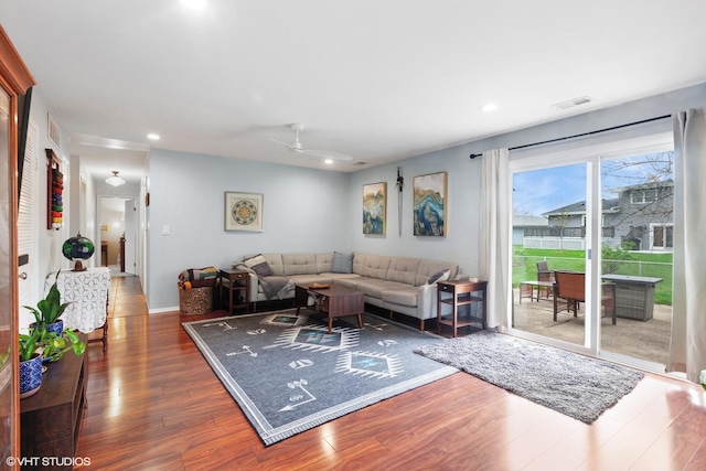 1313 S Elizabeth St, Lombard, IL 60148 - living area featuring wood finished floors, recessed lighting, and ceiling fan