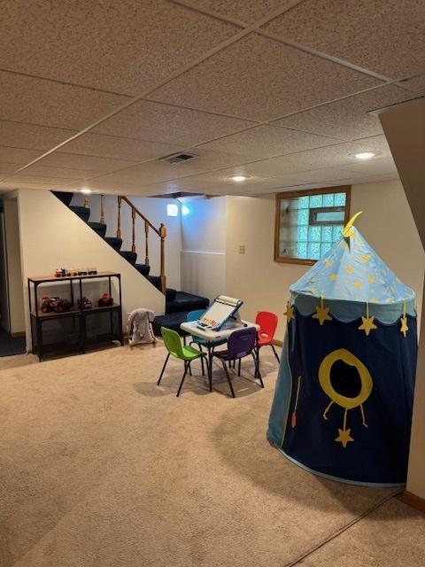 375 S Berkley Ave, Elmhurst, IL 60126 - game room featuring carpet and a drop ceiling