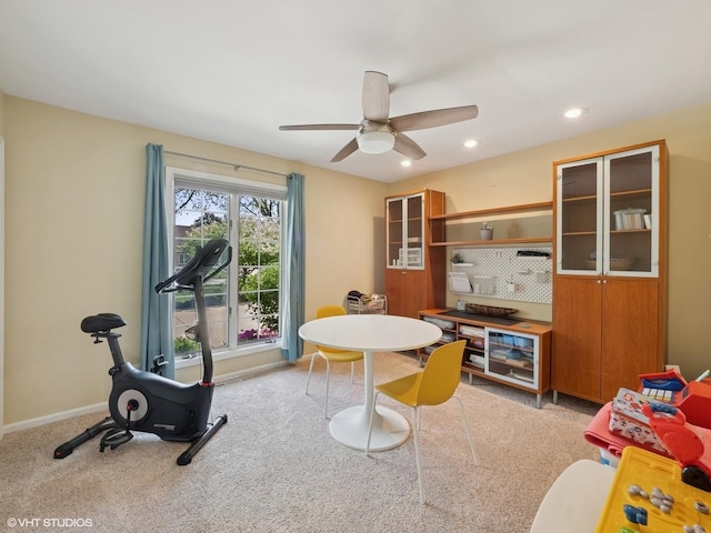 720 Ruskin Dr, Elk Grove Village, IL 60007 - playroom featuring a ceiling fan, carpet, baseboards, and recessed lighting