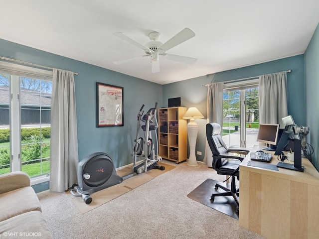 720 Ruskin Dr, Elk Grove Village, IL 60007 - home office with healthy amount of natural light, carpet, a ceiling fan, and baseboards