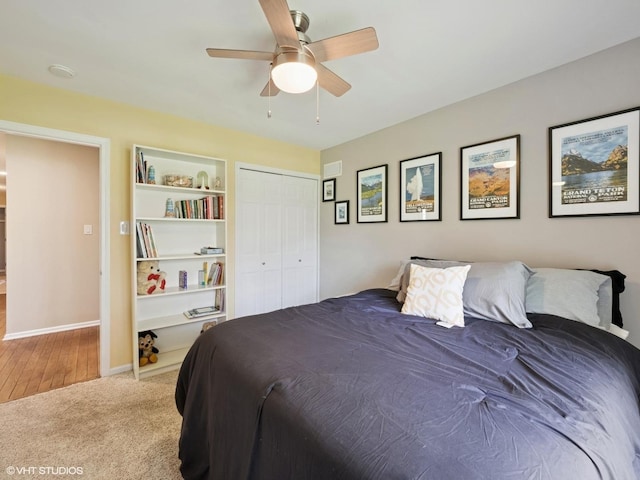 720 Ruskin Dr, Elk Grove Village, IL 60007 - carpeted bedroom with a closet, a ceiling fan, and baseboards