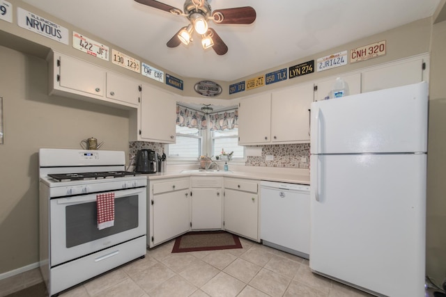 4000 Elm St, Downers Grove, IL 60515 - kitchen with white appliances, tasteful backsplash, ceiling fan, light countertops, and white cabinets