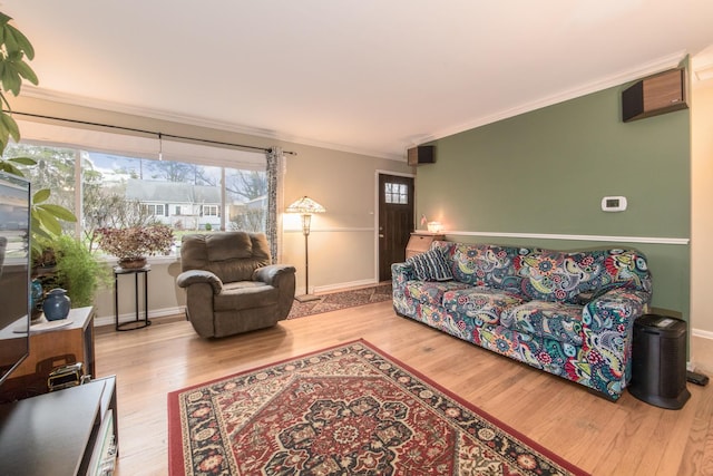 4000 Elm St, Downers Grove, IL 60515 - living room featuring crown molding, wood finished floors, and baseboards