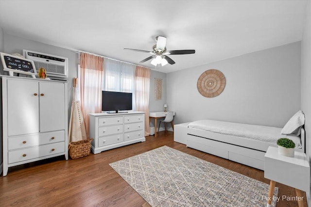 3121 Paris Ave Unit 304, River Grove, IL 60171 - bedroom featuring a wall mounted AC, ceiling fan, and wood finished floors