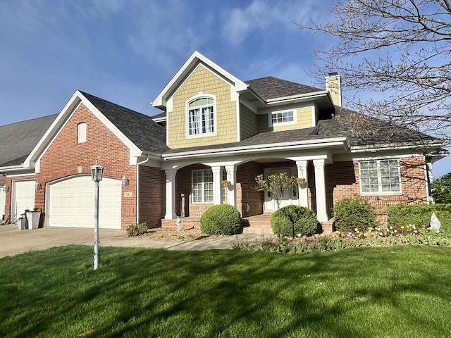 1143 N Westshore Blvd, Manteno, IL 60950 - traditional-style house with brick siding, a front yard, and covered porch