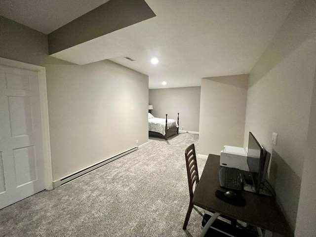 1143 N Westshore Blvd, Manteno, IL 60950 - home office with a baseboard radiator, carpet floors, recessed lighting, and baseboards