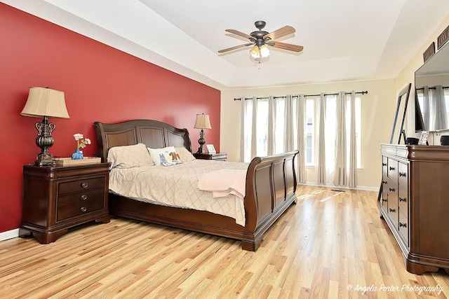 3123 Concord Ln, Wadsworth, IL 60083 - bedroom with a raised ceiling, light wood-style floors, baseboards, and ceiling fan