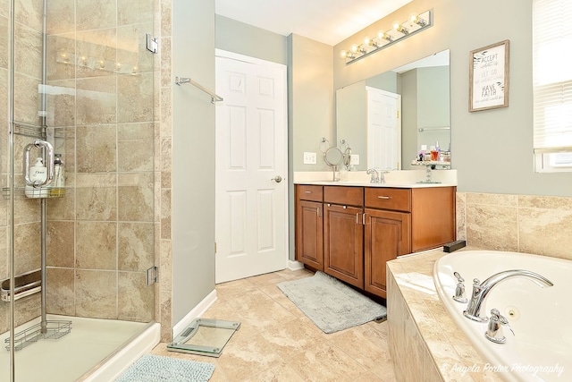 3123 Concord Ln, Wadsworth, IL 60083 - full bath with a stall shower, a bath, double vanity, and tile patterned flooring