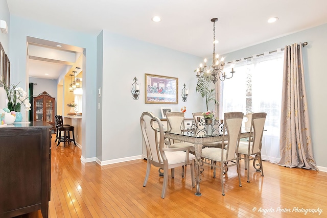 3123 Concord Ln, Wadsworth, IL 60083 - dining area featuring a chandelier, light wood-style floors, baseboards, and recessed lighting