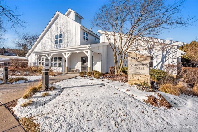 view of snow covered building