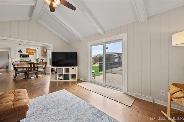 20 S Cambridge Dr, Geneva, IL 60134 - living room featuring wood finished floors, a ceiling fan, and baseboards