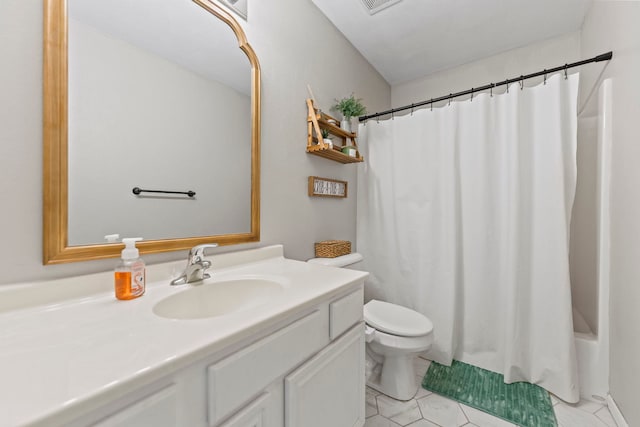full bath featuring toilet, tile patterned flooring, and vanity
