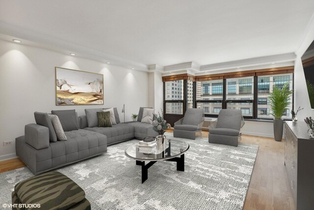 30 E Huron St Unit 1110, Chicago, IL 60611 - living room featuring wood finished floors, baseboards, and recessed lighting