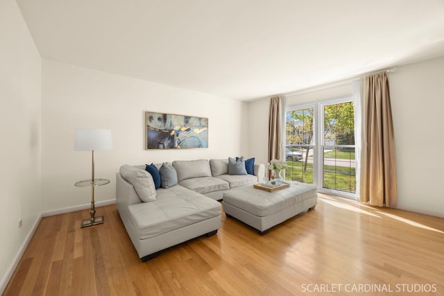 living room with wood finished floors and baseboards