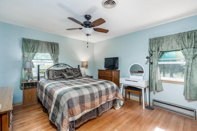 2651 E 2900 N Rd, Ancona, IL 61311 - bedroom with a baseboard radiator, light wood finished floors, and a ceiling fan