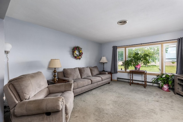 2651 E 2900 N Rd, Ancona, IL 61311 - carpeted living area featuring a baseboard radiator