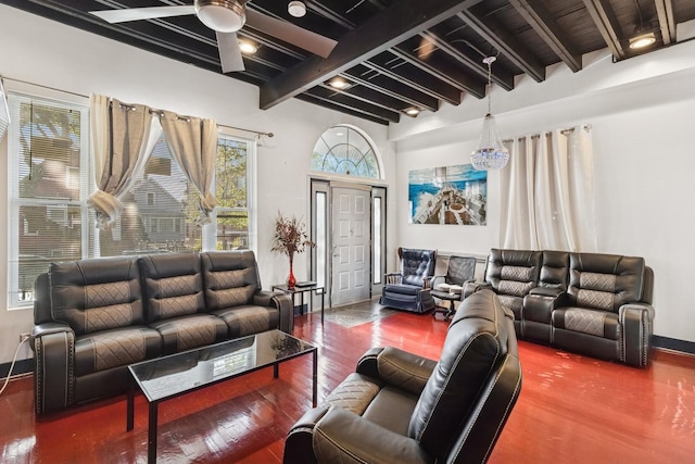 5127 S Artesian Ave, Chicago, IL 60632 - living room with beam ceiling, ceiling fan, and wood finished floors