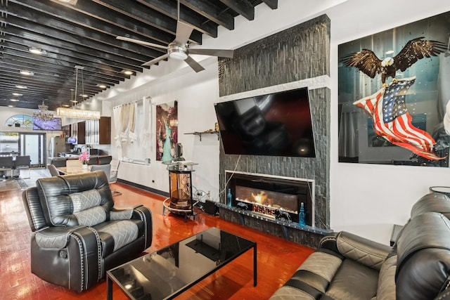 5127 S Artesian Ave, Chicago, IL 60632 - living room featuring wood finished floors, a ceiling fan, and a fireplace