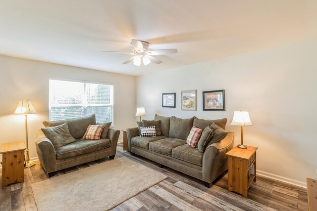 101 Boathouse Rd, Pingree Grove, IL 60140 - living area featuring a ceiling fan, wood finished floors, and baseboards
